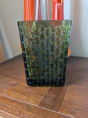 Vintage Green Anchor Hocking Textured Vase